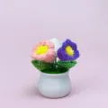 Handmade crochet potted flower with colorful knit blooms, cute home desk decor gift. - Finished Product - Purple Lily of the Valley Potted Plant