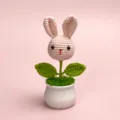 Handcrafted crochet pink bunny flower potted plant, cute knitted desktop decor item for gifts. - Finished Product - Small Pink Rabbit Potted Plant