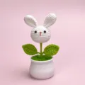 Handmade crochet rabbit flower potted plant cute knitted floral home decoration gift - Finished Product - Small White Rabbit Potted Plant