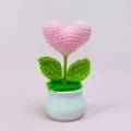 Handcrafted crochet pink heart flower potted plant, adorable knitted desktop decor variant. - Finished Product - Pink Heart Potted Plant