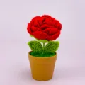 Handmade crochet red rose potted plant finished decor desktop display item SKU - Finished Product - Red Rose Potted Plant