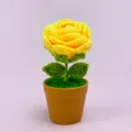 Handmade crochet yellow rose potted plant artificial flower gift for desktop decor SKU - Finished Product, Potted Golden Yellow Rose