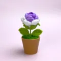 Handmade crochet rose potted plant, purple and white artificial flower desk decor SKU. - Finished Product, Potted Gradient Rose in Light Purple