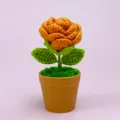 Handmade crochet orange rose potted plant, cute desktop decoration gift for home and office. - Finished Product - Caramel Rose Potted Plant