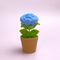 Handmade crochet blue rose potted plant artificial flower gift desktop decor cute - Finished Product, Potted Blue Rose