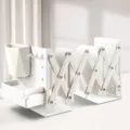 Extendable white metal bookend desktop organizer with pen holder, hooks and box. - Medium Thick / White
