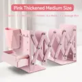 Expandable metal bookend desk organizer with hanging pen holder, hooks and storage box pink. - Medium Thick / Pink