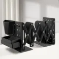 Expandable metal bookend and desktop organizer in black, adjustable size with storage accessories. - Medium Thick / Black