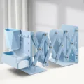 Expandable metal desktop bookend with pen holder and storage box for office and home use. - Medium Thick / Blue