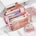 Grande capacita astuccio rosa carino trousse di cancelleria estetica per la scuola - Capacità Extra Grande a 8 Strati Aggiornata / Rosa