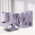 Extendable metal bookend with pen holder and storage box, adjustable desktop organizer. - Medium Thick / Purple