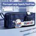 Großes Kapazität mehrschichtige Federtasche süße Cartoon Schreibwaren Tasche Organizer blau - Inspirierender Sternhund / Fünfschichtige Handgehaltene Große Kapazität / Dunkelblau