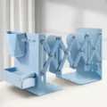 Extendable desktop bookend with pen holder and storage box, blue heavy-duty book shelf organizer - Large Thick / Blue
