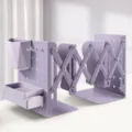 Expandable desktop bookshelf organizer with pen holder, purple extendable book shelf stand. - Large Thick / Purple