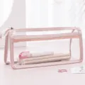 Transparenter doppelseitiger Federmäppchen große Kapazität pinke Stiftebox für Schüler. - 1 Stück/Packung / Kirschblütenrosa