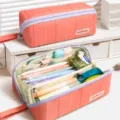 Großes gestepptes Federmäppchen mit mehreren Fächern und wasserdichtem Design für Büro - Rot