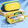 Große stehende Federmappe in Blau, wasserdichte und faltbare Schreibwaren-Tasche. - Blau-Gelb