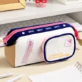 Dopamin Federtasche mit grosser Kapazitaet und mehreren Faechern in Beige und Braun. - Mäppchen im Beige-Braun-Farbblockdesign