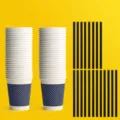 Einwegpappbecher 280ml 50er Pack mit schwarzen Rührstäben für Büro und Party zu Hause - 228ml / Dunkelblau + Rührstab / 50 Stück/Packung