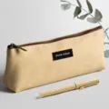 Large capacity canvas pencil case minimalist aesthetic school stationery storage pouch for daily use - Thong Style / Creamy Yellow