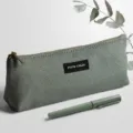 Minimalist canvas pencil case with large capacity, durable fabric and smooth metal zipper. - Thong Style / Light Army Green