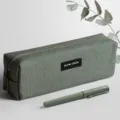 Minimalist canvas pencil case in light army green, large capacity square stationery pouch for school. - Square Style / Light Army Green