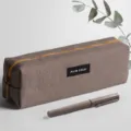 Canvas pencil case large capacity cute aesthetic stationery pouch for students school office supplies - Square Style / Light Coffee