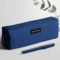 Dark blue canvas pencil case, simple large capacity stationery pouch for students and office. - Square Style / Dark Blue