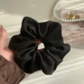 Elegant French style black rhinestone studded large scrunchie premium hair accessory tie - Black With Rhinestones