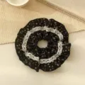 Floral black hair scrunchie featuring elegant white lace trim for women hair style - Black Floral Lace Patchwork Style / Black/Floral