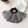 French oversized ruffled hair scrunchie with retro black and white gingham pattern - 8.5g / White Plaid Ruffle