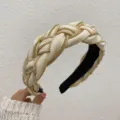 Elegant braided wide headband featuring gold rhinestone chain detail in creamy white - Off White