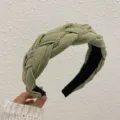 Elegant sage green braided wide headband featuring luxury gold rhinestone chain detail - Green