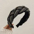 Elegant black and white braided wide headband featuring a gold rhinestone chain accent - Black