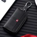Astuccio per chiavi auto in pelle nera con gancio metallico, elegante custodia con zip pratica. - 9133 nero