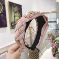 Elegant pink braided headband with luxurious pearl and rhinestone accents for women. - Pink