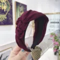 Elegante wijnrode brede stoffen hoofdband met gevlochten knoop voor haaraccessoires - Bordeauxrood