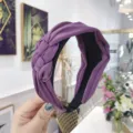 Handmade purple braided fabric headband with a wide twisted knot design style - Purple
