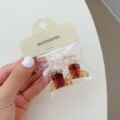 Paire de jolies mini-pinces à cheveux en plastique ambré dans un emballage accessoires - Demi-Rond (220654) / Lot de 4 / Café Champagne