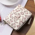 Women leopard print short wallet stylish multi-card zipper coin purse card holder chic - Apricot
