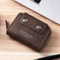 Braune Vintage Herren Kartenetui Brieftasche mit doppeltem Magnetverschluss und Reißverschluss. - B-026 Kaffeebraun