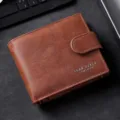 Braune Vintage Herren Geldbörse aus Leder mit Druckknopf und Kartenfächern für den Alltag. - Braun