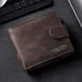 Herren Vintage braune Ledergeldbörse mit Druckknopf und mehreren Kartenfächern Kurzgeldbörse - Kaffeebraun
