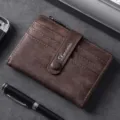 Portafoglio corto vintage da uomo con piu scomparti per carte e chiusura in metallo marrone - B-016 Caffè