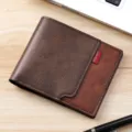 Portafoglio uomo corto bicolore marrone morbido pelle slim affari porta carte. - B-018 Caffè