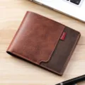 Portafoglio corto uomo in pelle PU business porta carte di credito colore marrone - B-018 Marrone