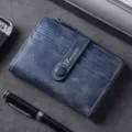 Portafoglio corto vintage da uomo blu scuro porta carte portamonete minimalista elegante - B-016 Blu