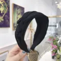 Elegant handmade black twisted braid fabric headband for women with a wide knot design - Black