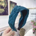 Stylish teal braided wide fabric headband with knotted design for women - Peacock Blue