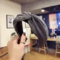 Schicker grau-schwarzer gewebter Stoff-Haarreif mit Knoten für Damen im Korea-Stil - Grau